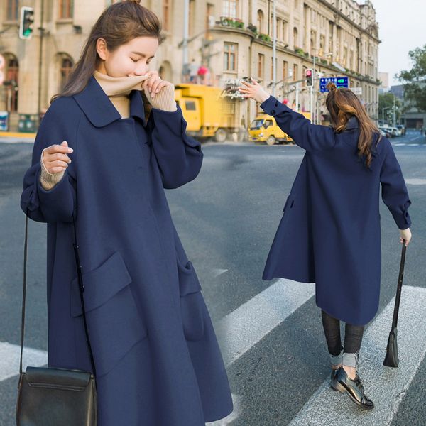 

woolen coat long knee-length slim fit 2020 new autumn and winter fashion korean loose cape type women's jacket, Black