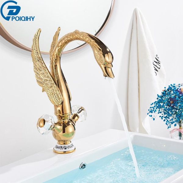 

bathroom sink faucets poiqihy golden swan basin faucet deck mounted and cold water mixer tap bath taps