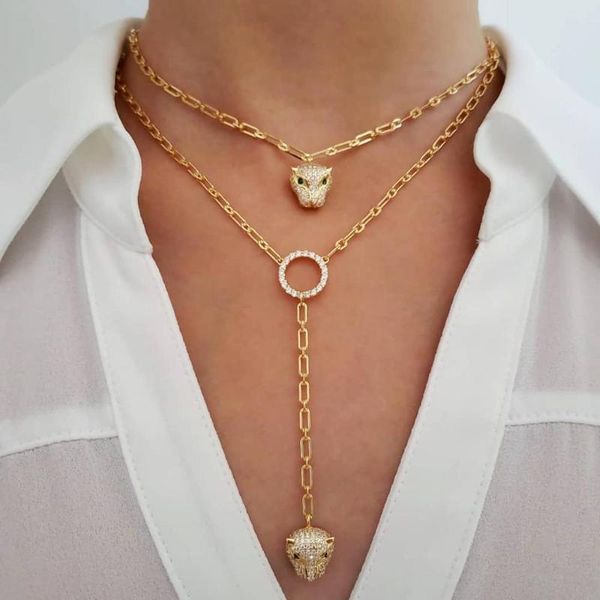 

leopard charm pendant necklace gold color micro pave 5a cubic zirconia cz fashion women jewelry, Silver