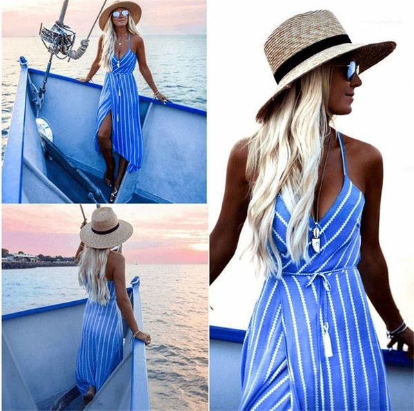 

asymmetrical dresses fashion spaghetti strap backless dresses v neck dresses with sashes stripe printed womens, White;black