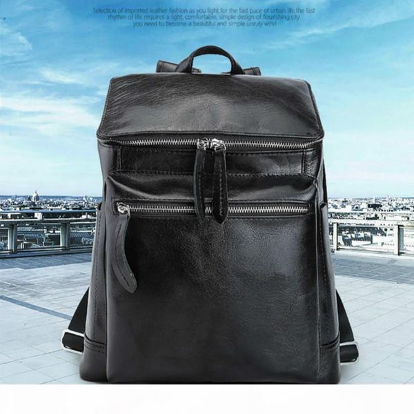 

designer-natural genuine cow leather black men backpack humanized design travel pack weekend trip fit for 13 inchlapbag pr093127