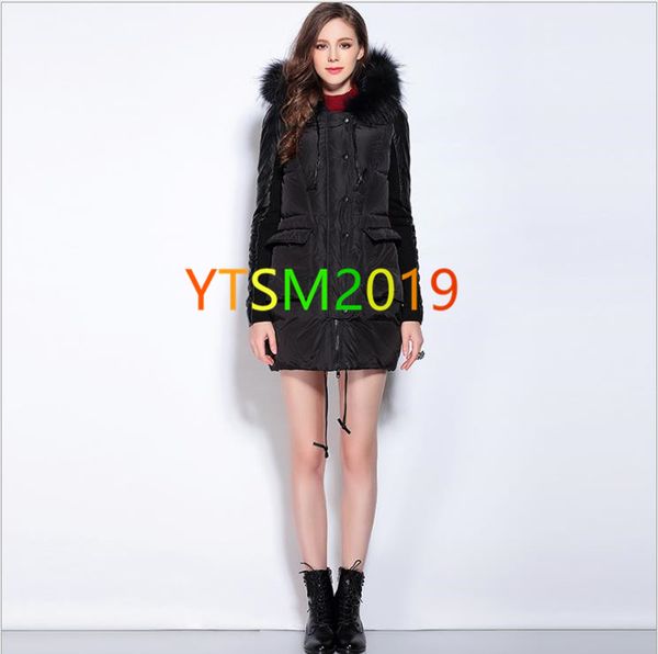 

down jacket of fur collar solid color down jacket women's white duck down-filled coat winter jacket down wear, Black