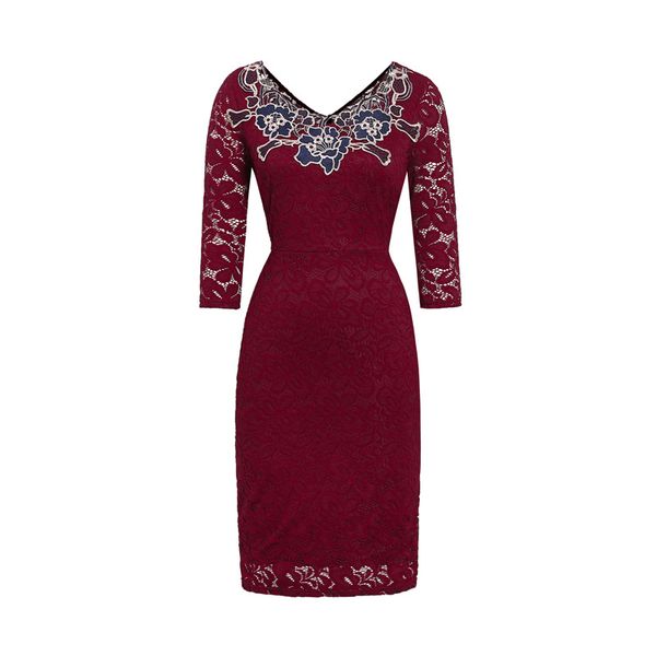 

casual dresses elegant women 's long-sleeved applique crew neck pencil skirt dress, Black;gray