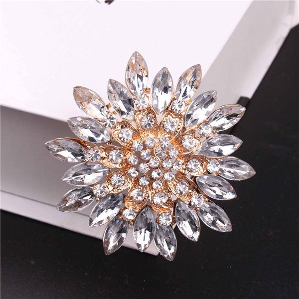 

todox brooch 2020new classic red crystal rhinestone big daisy flower brooches for women coat pins wedding suit clothes bouquets, Gray