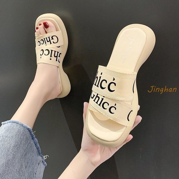 

fashion beach style letter sequin women's slippers spring autumn cozy pvc flat bottom beach non-slip flip flops outdoor slippers, Black