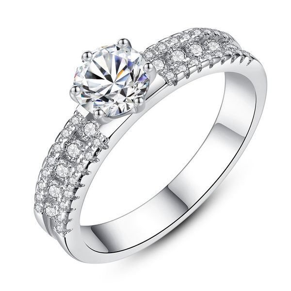 

wedding rings rose gold micro-set zircon six prong ring simple couple jewelry valentine's day gift promotion, Slivery;golden