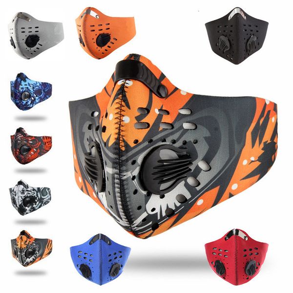 

cycling carbon pm2.5 face masks outdoor sports training running windproof dust proof camo replaceable activated valve washable mask