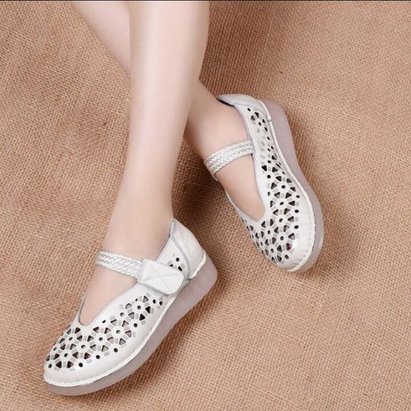 

handmade women's flats 2020 summer genuine leather soft bottom ladies shoes hollow hole woman retro solid gladiator sandals, Black