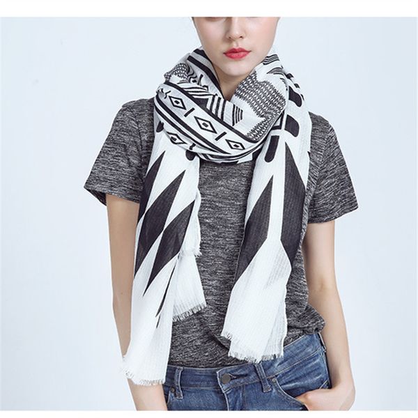 

long black white print geometric striped chiffon silk scarf new fashion trendy warm winter blanket scarf women, Blue;gray
