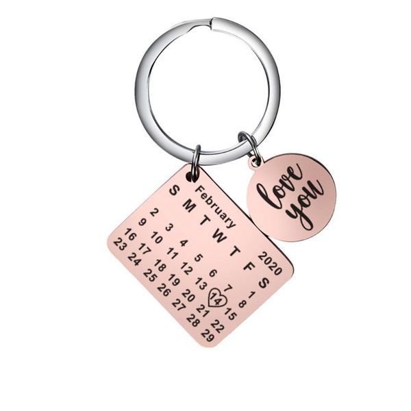 

2.14 valentine jewelry calendar keychain i love you wedding memory gift for her, Silver