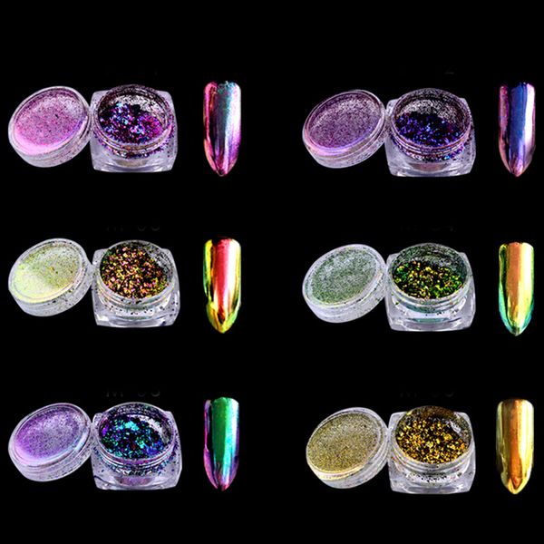 

nail glitter 12 boxs magic effect chameleon flakes multi chrome powder dust sequins art gel polish manicure 0.2g/box, Silver;gold