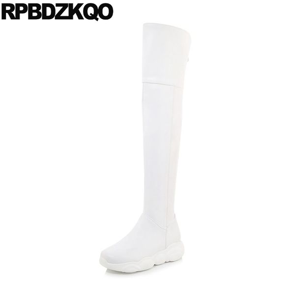 

over the knee white waterproof tall big size platform thigh high boots for plus women shoes casual 12 44 long 13 45 wedge heel, Black