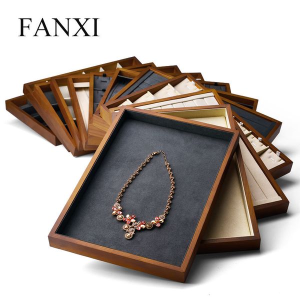 

fanxi new solid wood jewelry display tray cream-white & dark grey necklace bracelet ring organizer tray jewelry display stand mx200810, Black