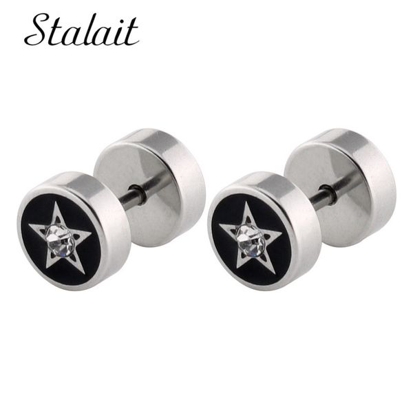

cute small black star zircon rhinestones screw stainless steel titanium barbell stud earrings for women girls kids jewelry, Golden;silver