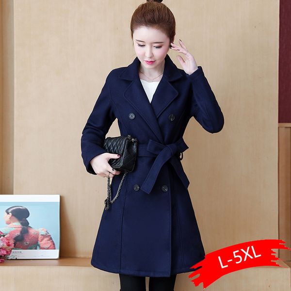 

large size women's 2020 autumn coat new age-reduction belt was thin and long woolen coat, Black