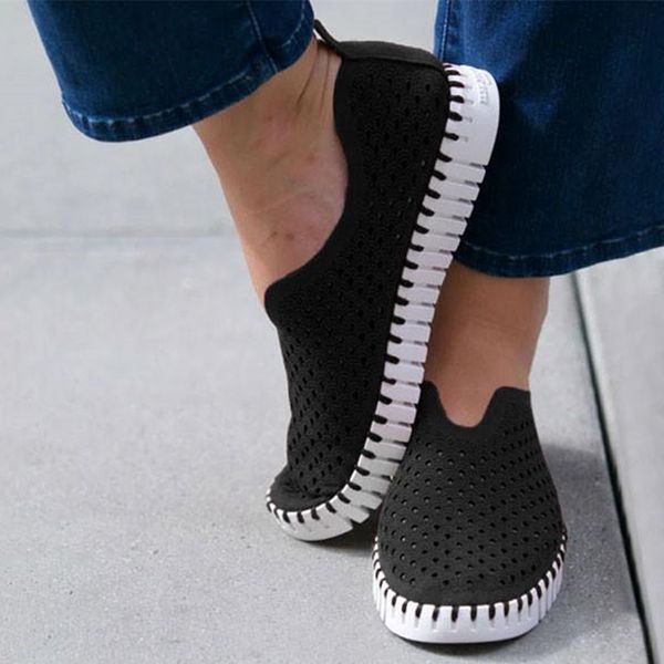 

women mesh flat shoes ladies slip on sewing solid flats shoe femlae fashion casual footwear woman breathable summer 2020, Black