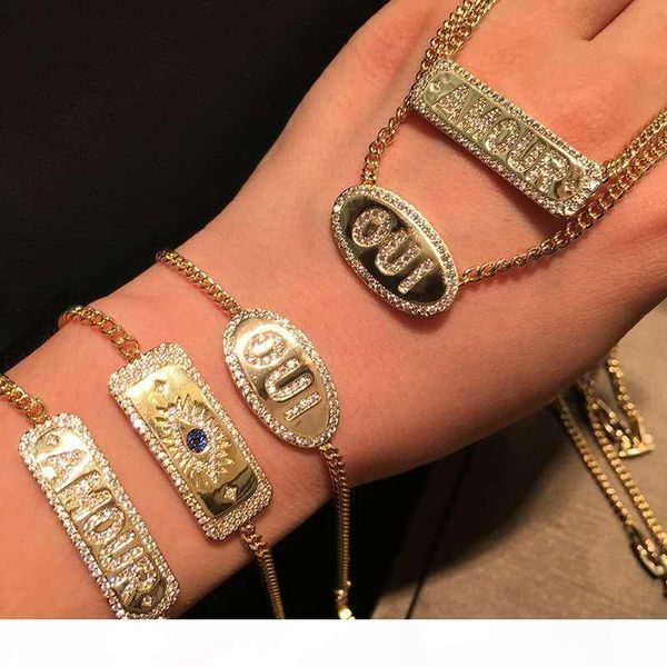

new summer fashion women bracelet yellow gold plated cz letters bracelets necklace for gilrs women for party wedding gift for friends, Golden;silver