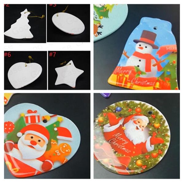

heat transfer printing christmas ornaments decors diy blank thermal transfer ceramic pendant xmas bell trees snowflake heart pendents f92503