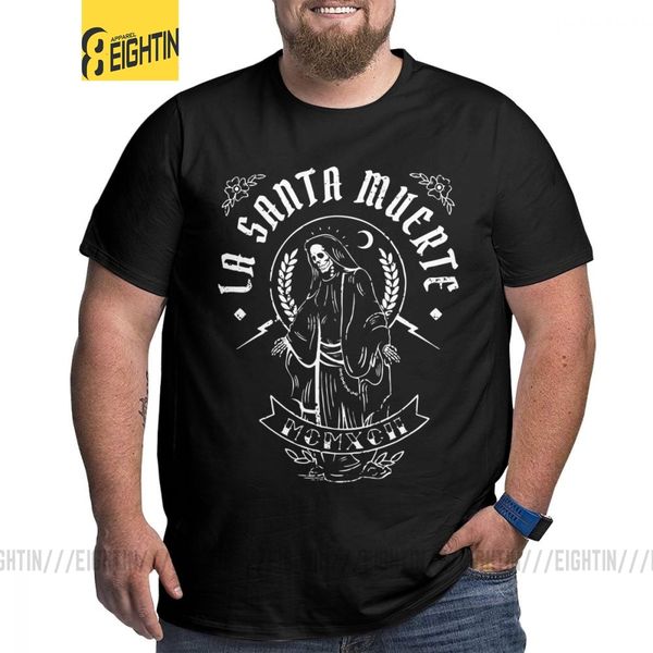 

novelty la santa muerte t-shirts for men pure cotton t shirts tall big fat death skull short sleeve tees 4xl 5xl clothes