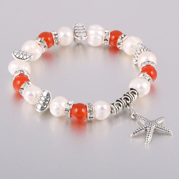 

natural pearl bracelet with natural stone metal accessories starfish pendant for women charm party jewelry gifts size 19cm, Golden;silver