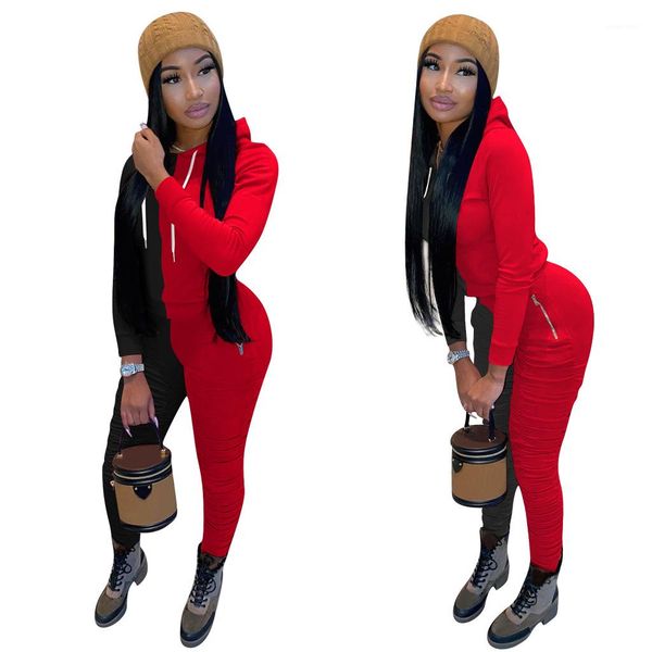 

autumn winter long sleeve hoodies panelled women designer tracksuits loose pants 2pcs womens two piece set clothing sets, White