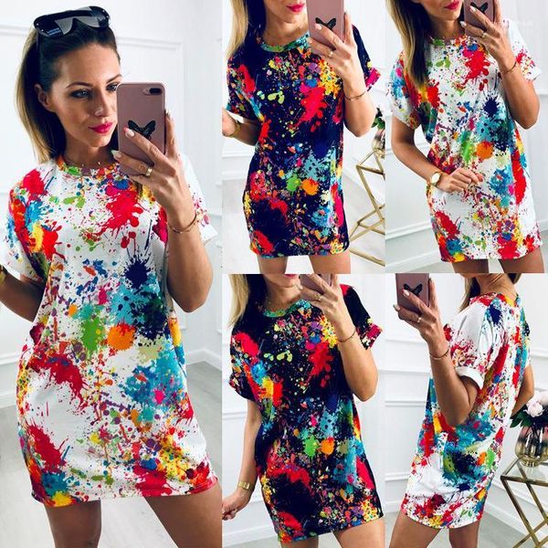 

dyed dress summer casual short sleeved cotton tshirt dresses women tie, Black;gray