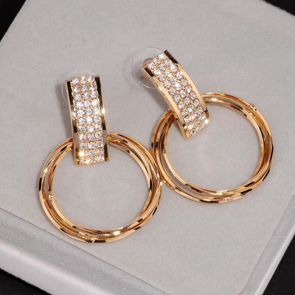 

new simple design personalized earrings brinco gold color crystal earring big metal circle drop dangle earrings for women e1739, Silver