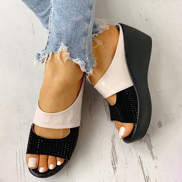 

женская летние кожаная середина нагнетают ботинки женщины горки тапочек пу писк моды waterprrof sandalias mujer sapato feminino n512, Black