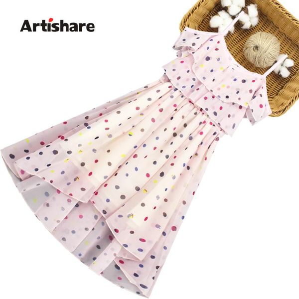 

girls summer dress colorful dot beach dress for girls sleeveless kids teenage children clothing 6 8 10 12 14, Red;yellow