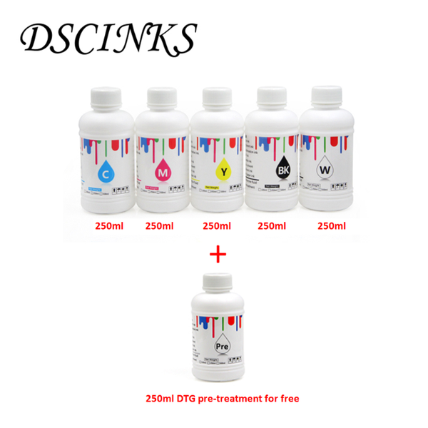 

ink refill kits dtg textile 250ml*5+pretreatment 250ml*1 for dx5 dx6 7400 7450 9400 9450 7800 9800 flatbed and texitle printer