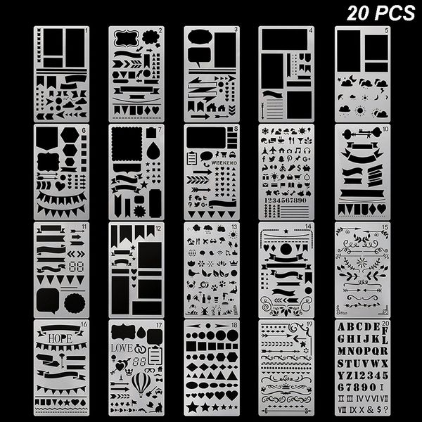 

20pcs notebook hollowed drawing template plastic journal stencils diy scrapbook