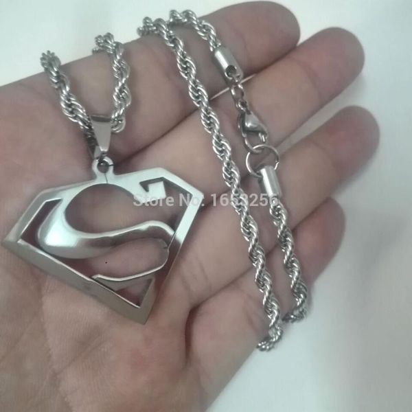 

shiny necklace stainless steel men pendant 22'' rope chain, Silver