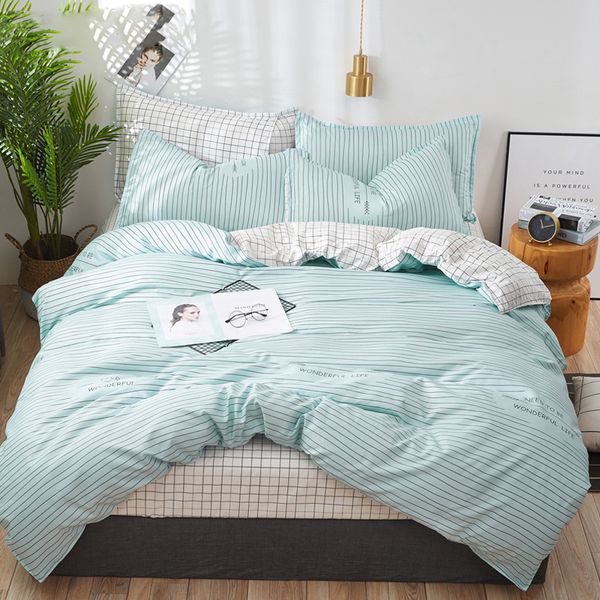 

classical bedding set grey green pinstripes bed linen duvet cover set side bed sheet set pillowcase cover