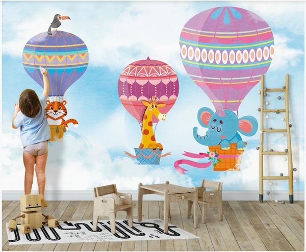 

3d wallpaper custom p mural on the wall elephant giraffe tiger air balloon children's room decor p wallpaper in the living room