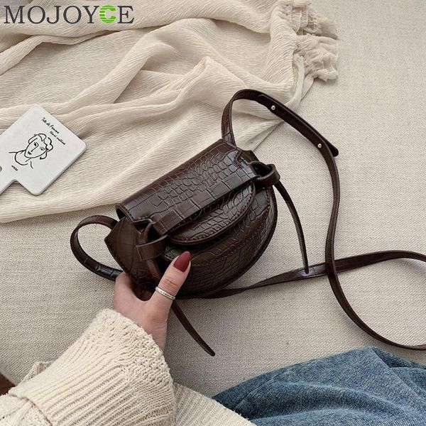 

fashion crocodile leather messenger bag women girls pu leather shoulder crossbody saddle bags female solid color elegant purse