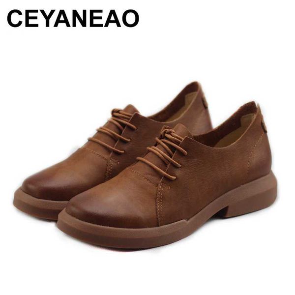 

ceyaneao warm cowhide head in spring literature single shoes, antique color, casual shoes and genuine leather shoes, Black