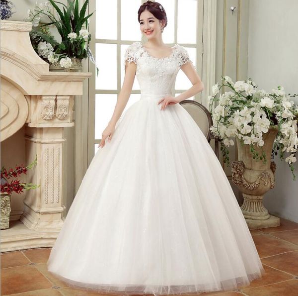 

new large knot wedding dress slim thin shoulder lace flower wedding dresses