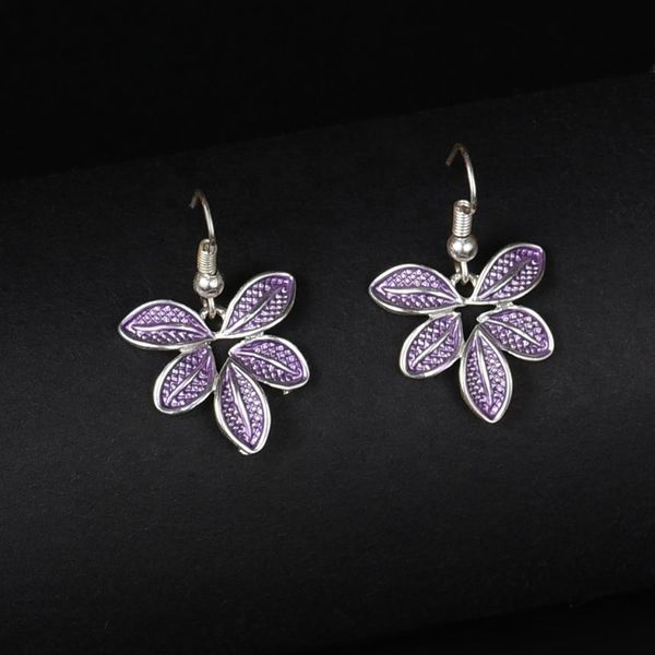 

women earrings handmade bohemian drop dangle earrings for women purple enamel leaf pendant earring statement jewelry, Silver