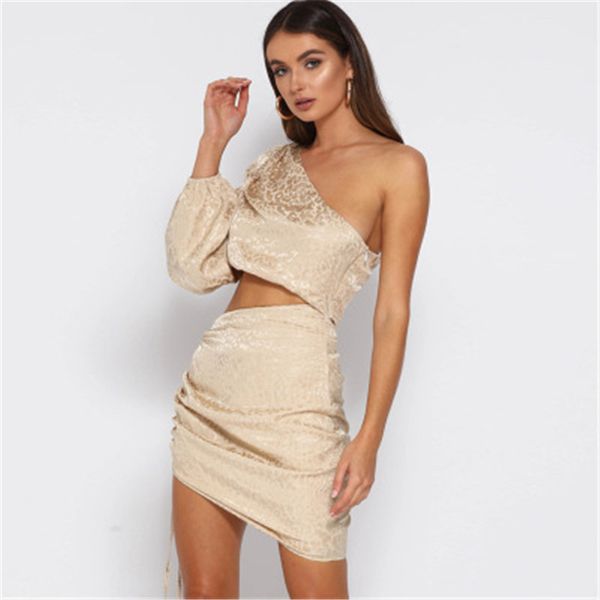 

ladies one-shoulder dresses fashion trend casual bodycon long sleeve navel skirt designer female new skinny casual ladies short skirt, Black;gray