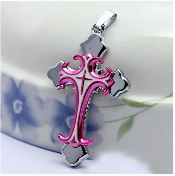

mf jewelry popular 5 color fashion men's and women's stainless steel cross necklace pendant chain, Silver