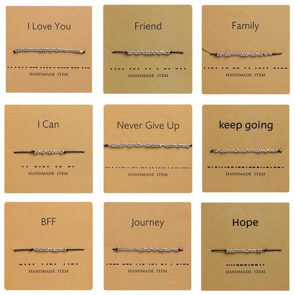 

handmade morse code beads adjustable black string bracelet with i love you lettering cardboard creative charm jewelry for lover, Golden;silver
