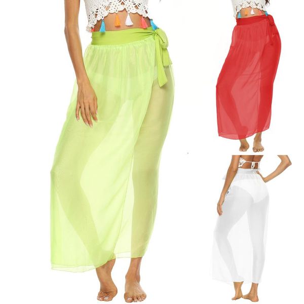 

skirts women's solid strap beach skirt chiffon thin perspective sexy, Black