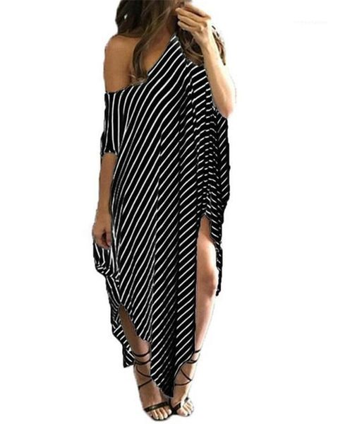 

dresses casual females clothing womens casual dresses fashion irregular stripe print dew shoulder womens designer, Black;gray