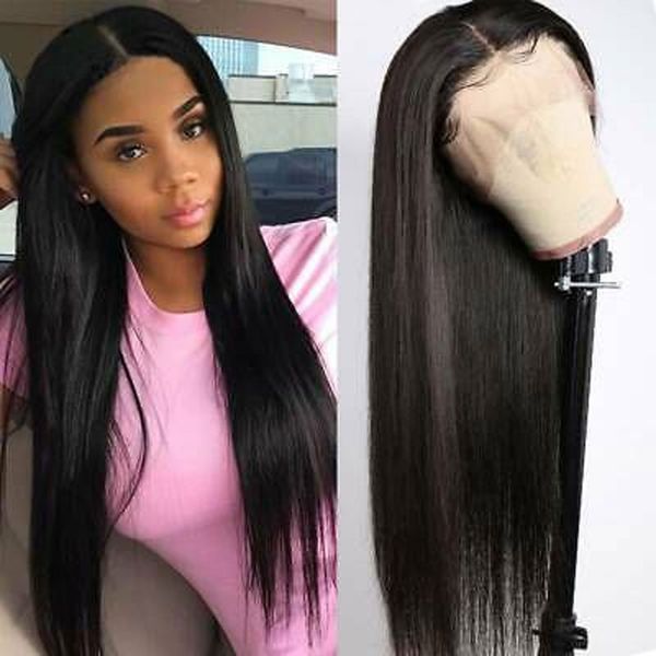 

full lace wigs human hair indian virgin hair silk straight pre plucked lace wigs with baby hair natural hairline, Black