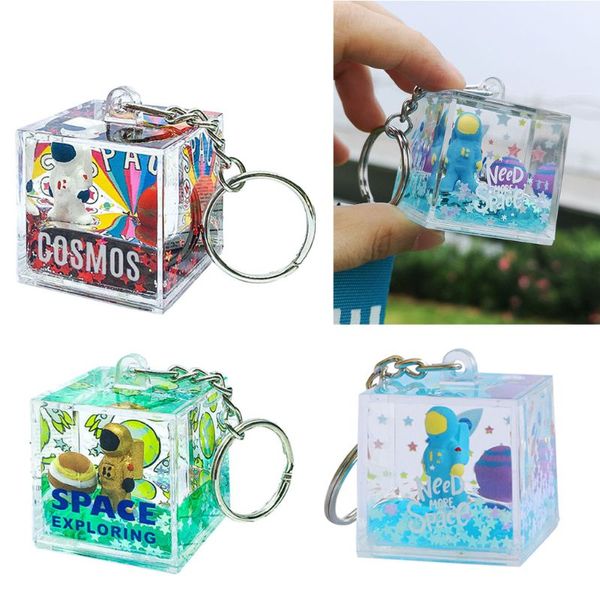 

glitter quicksand keychain mysterious space keychain astronaut bag charm keyring fashion jewelry space lover gifts, Silver
