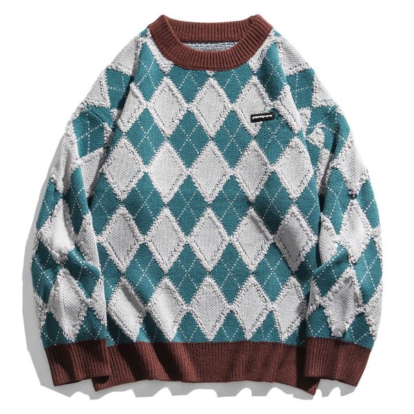 

green blue black mens knitted sweater hip hop streetwear cotton loose pullover men women autumn knitwear sweater oversize, White;black