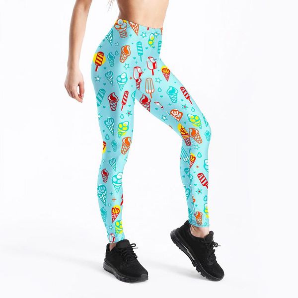 

cartoon legging pants fashion womens cartoon ice cream leggings print fitness legging silm printing stretch pant30g3, White;red