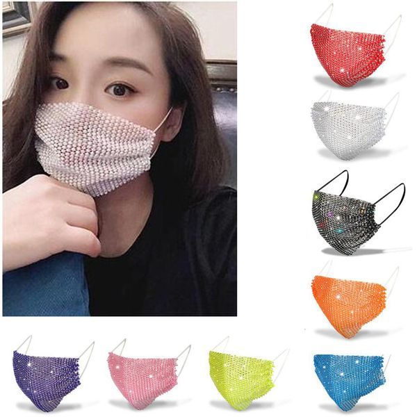

new face mask ladies halloween white sunscreen dustproof fashion adjustable rhinestone mask with diamond sequin mask