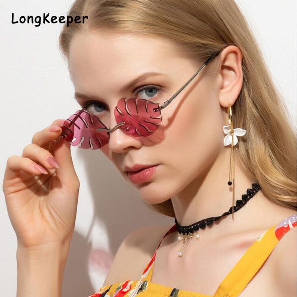 

big leaf cat eye vintage sunglass brand designer female pink glasses rimless leaves cateye punk sunglasses women mirror points, White;black