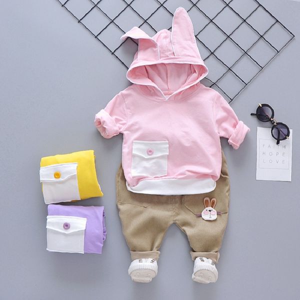 

cotton clothes children's baby boy girl 2 pieces ear rabbit children hooded long sleeve cartoon suit kg-530, Pink;blue